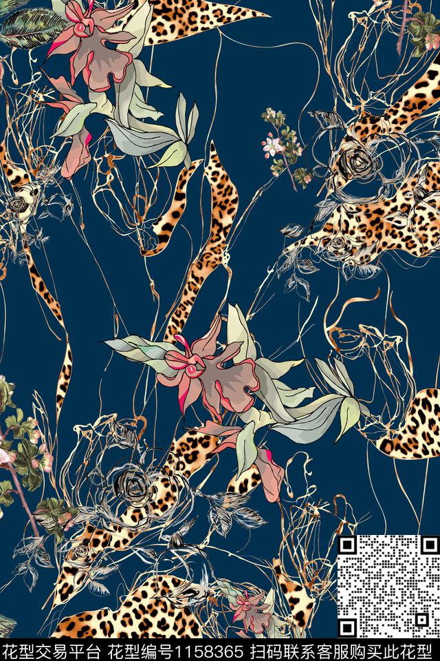 抽象花卉女装线条数码印花华亿平台下载（图片编号: 1158365） - 瓦栏（Walan）