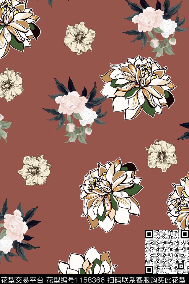 女装数码华亿平台手绘花卉数码印花华亿平台下载（图片编号: 1158366） - 瓦栏（Walan）