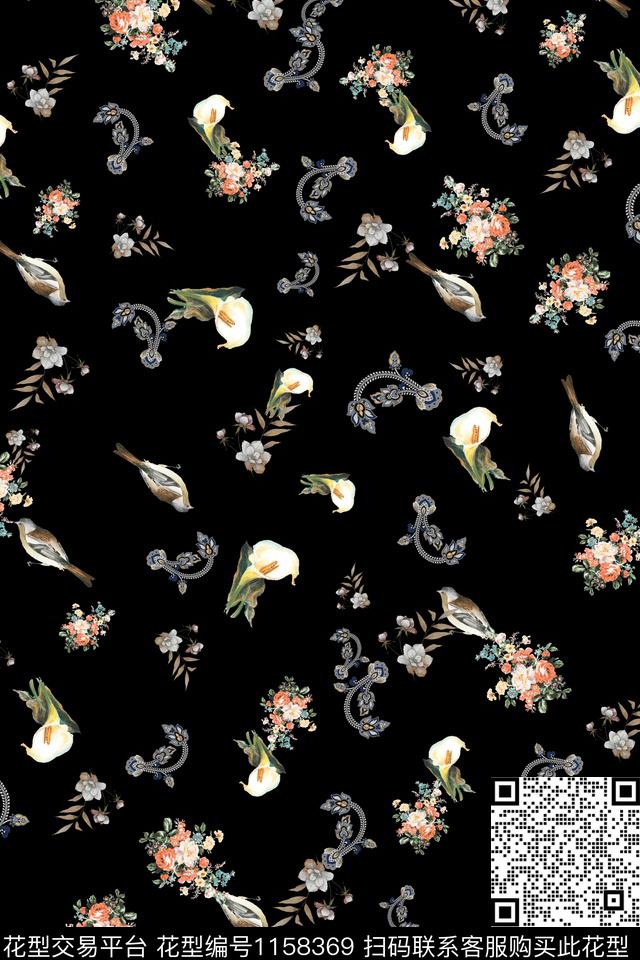 花鸟佩斯利小碎花数码印花华亿平台下载（图片编号: 1158369） - 瓦栏（Walan）