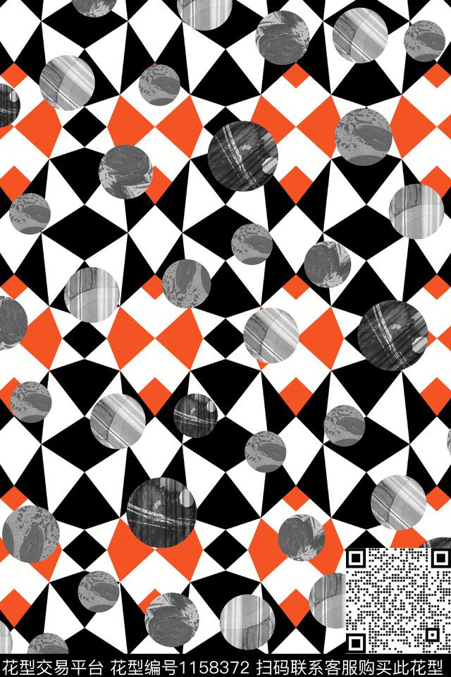 几何抽象圆形数码印花华亿平台下载（图片编号: 1158372） - 瓦栏（Walan）