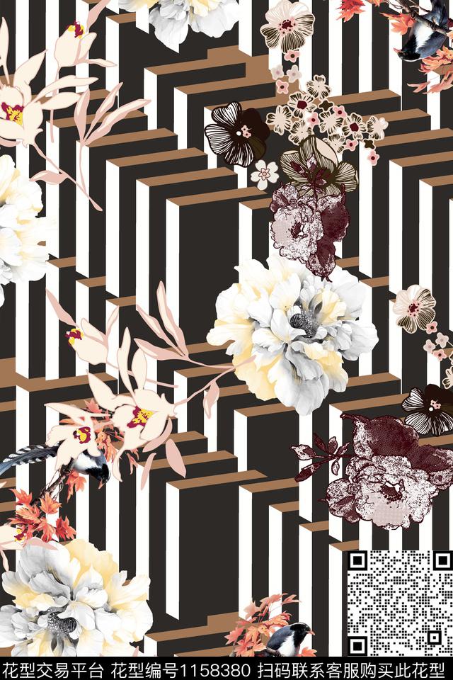 数码华亿平台几何花卉数码印花华亿平台下载（图片编号: 1158380） - 瓦栏（Walan）