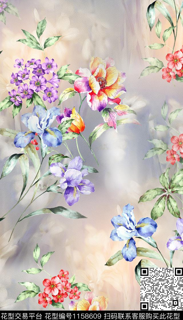 大牌风大花花卉数码印花华亿平台下载（图片编号: 1158609） - 瓦栏（Walan）