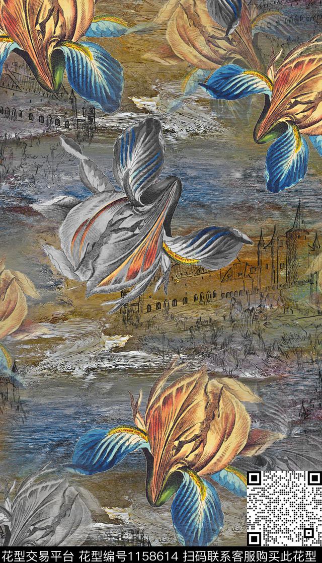 大牌风大花花卉数码印花华亿平台下载（图片编号: 1158614） - 瓦栏（Walan）