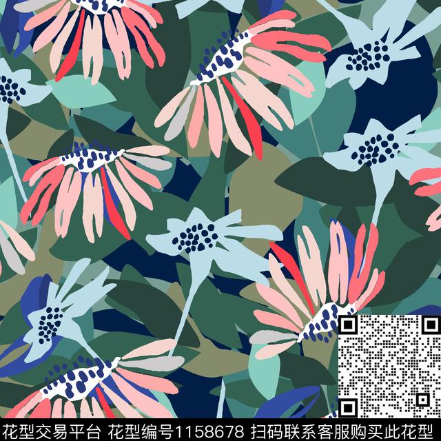 迷彩绿植树叶抽象花卉数码印花华亿平台下载（图片编号: 1158678） - 瓦栏（Walan）