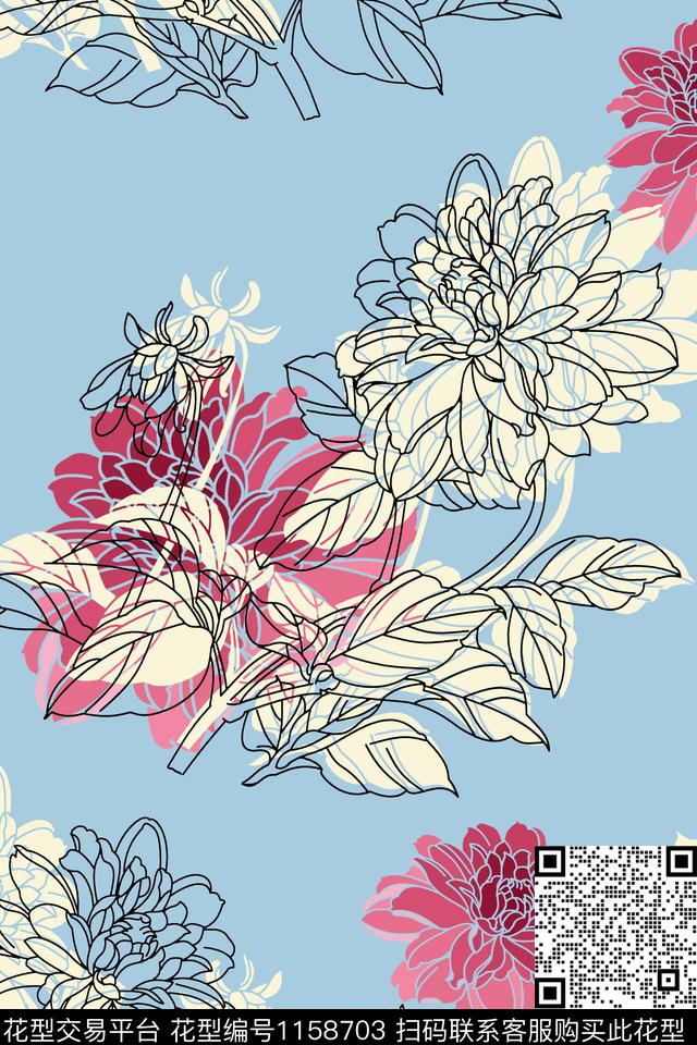 大牌风少女花卉数码印花华亿平台下载（图片编号: 1158703） - 瓦栏（Walan）