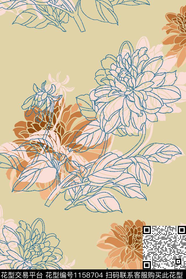 大牌风少女花卉数码印花华亿平台下载（图片编号: 1158704） - 瓦栏（Walan）