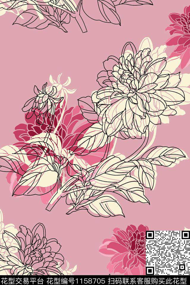 大牌风少女花卉数码印花华亿平台下载（图片编号: 1158705） - 瓦栏（Walan）