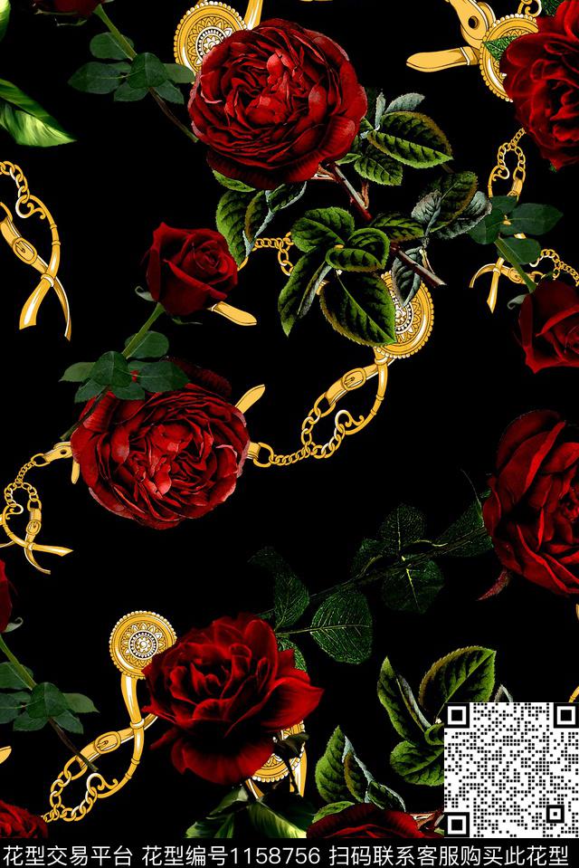 花瓣大牌风链条数码印花华亿平台下载（图片编号: 1158756） - 瓦栏（Walan）