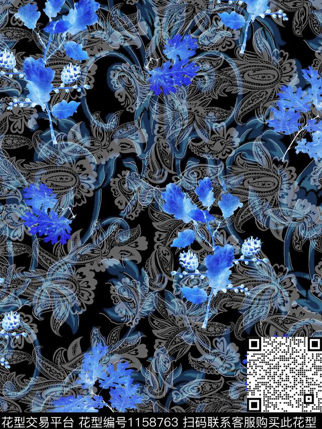 佩斯利欧洲绿植树叶数码印花华亿平台下载（图片编号: 1158763） - 瓦栏（Walan）