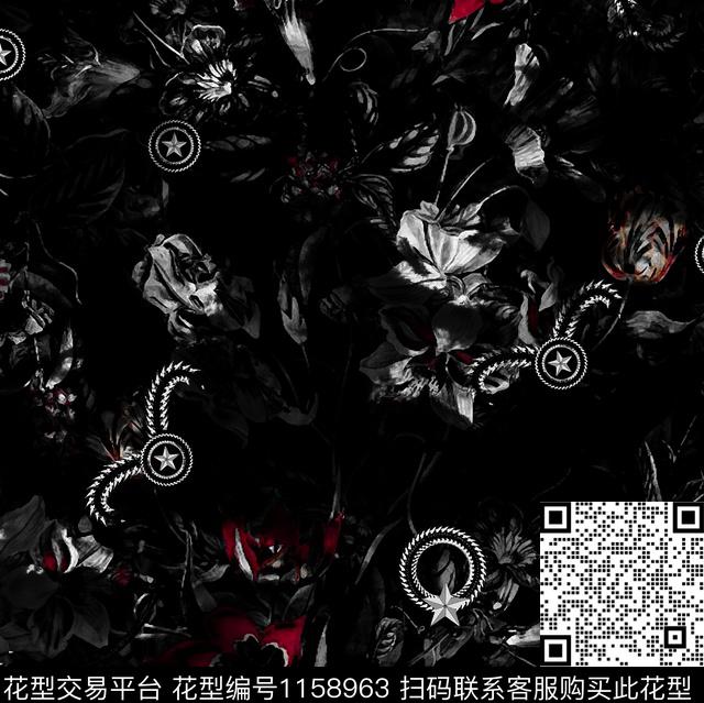 大牌风褪色花卉潮牌数码印花华亿平台下载（图片编号: 1158963） - 瓦栏（Walan）