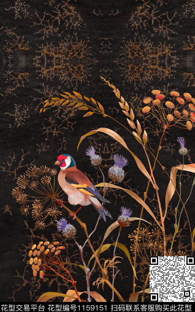 花鸟数码华亿平台真丝数码印花华亿平台下载（图片编号: 1159151） - 瓦栏（Walan）