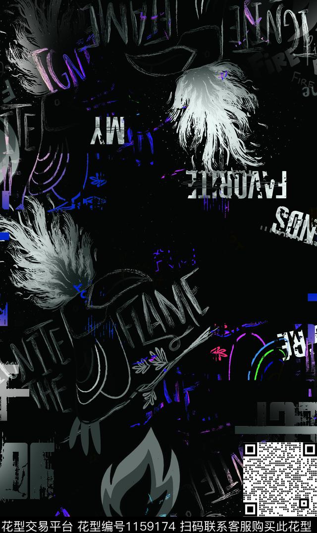 几何字母大牌风数码印花华亿平台下载（图片编号: 1159174） - 瓦栏（Walan）