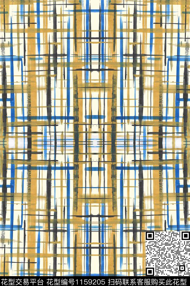 笔触肌理格子数码印花华亿平台下载（图片编号: 1159205） - 瓦栏（Walan）