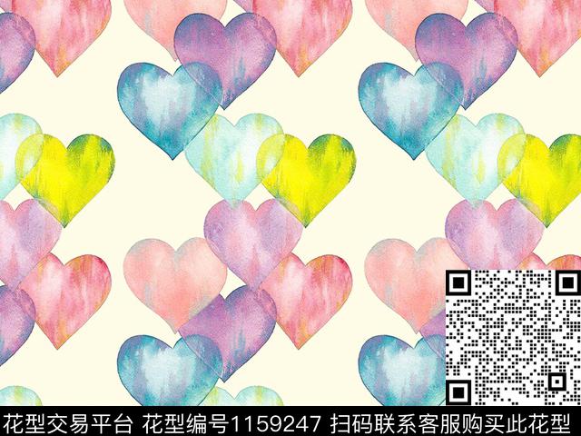 卡通爱心手绘数码印花华亿平台下载（图片编号: 1159247） - 瓦栏（Walan）