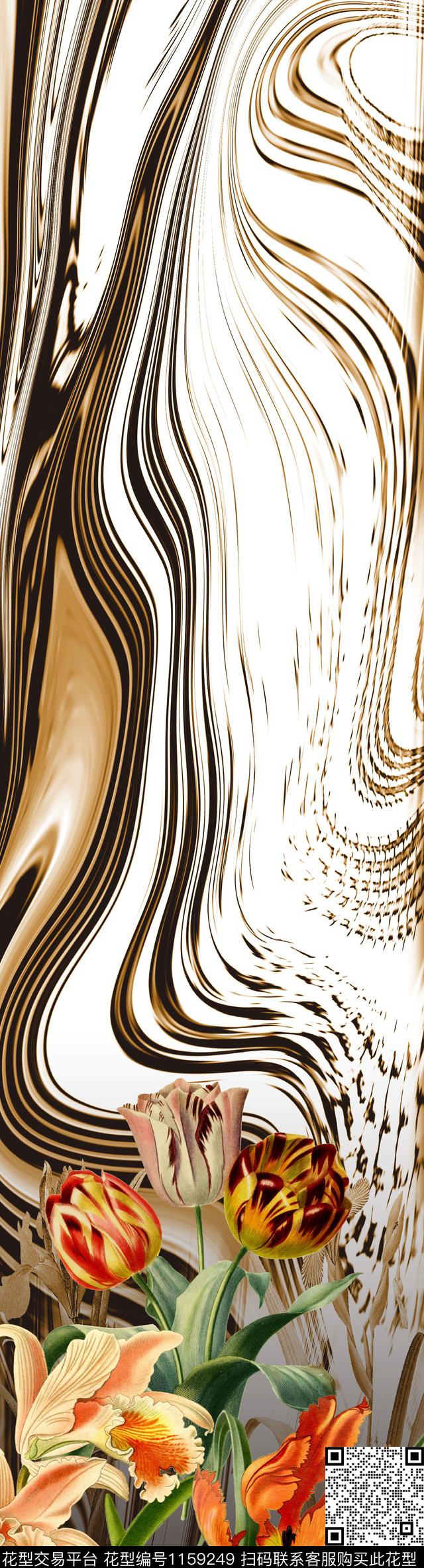 定位花抽象花卉数码印花华亿平台下载（图片编号: 1159249） - 瓦栏（Walan）