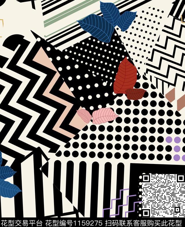 几何抽象混合拼接传统印花华亿平台下载（图片编号: 1159275） - 瓦栏（Walan）