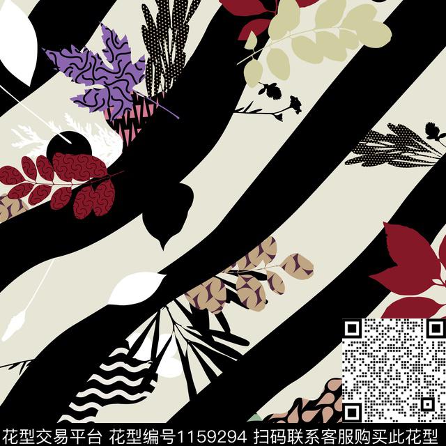 抽象花卉条纹潮牌传统印花华亿平台下载（图片编号: 1159294） - 瓦栏（Walan）