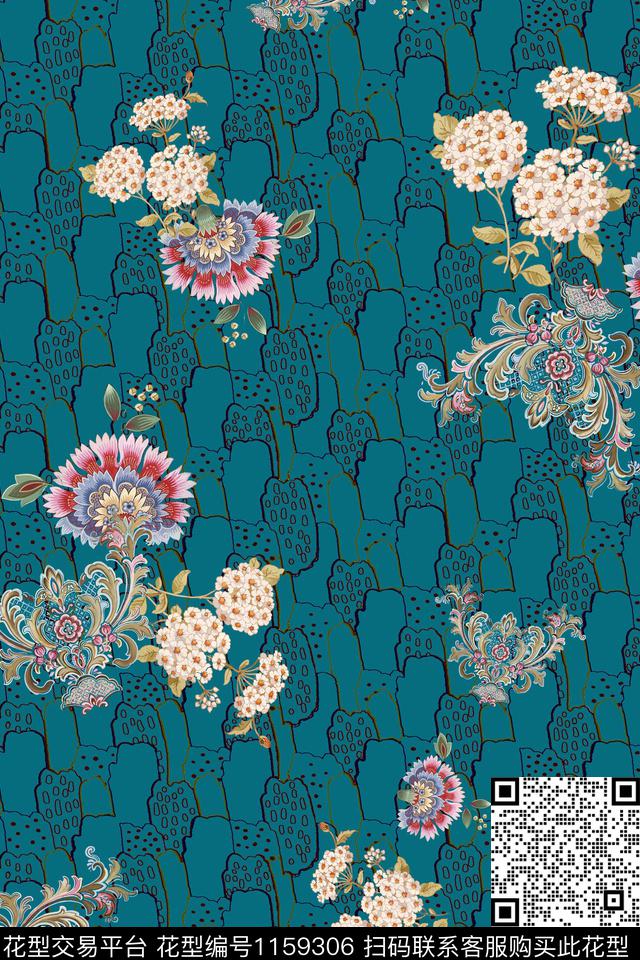 数码华亿平台手绘花卉花卉数码印花华亿平台下载（图片编号: 1159306） - 瓦栏（Walan）