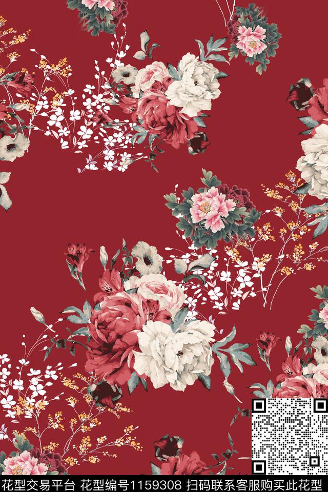 花卉旗袍中国风数码印花华亿平台下载（图片编号: 1159308） - 瓦栏（Walan）