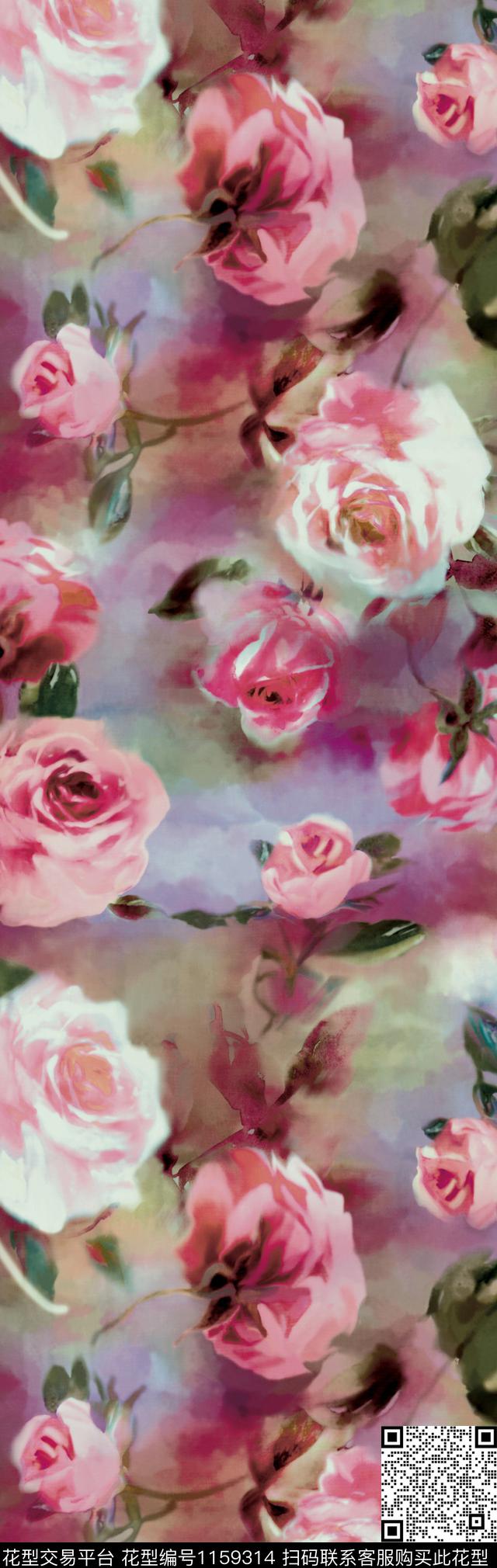长巾数码华亿平台水彩花卉数码印花华亿平台下载（图片编号: 1159314） - 瓦栏（Walan）