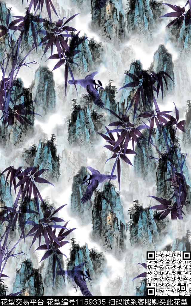 男装水墨风国画数码印花华亿平台下载（图片编号: 1159335） - 瓦栏（Walan）