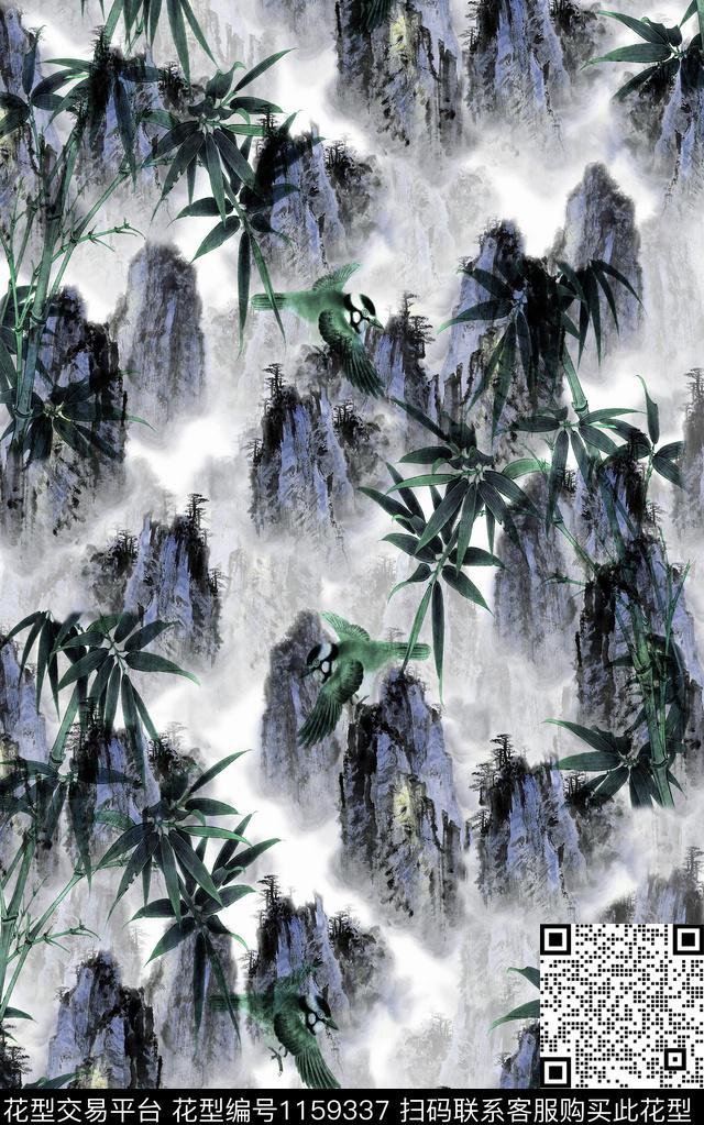 男装水墨风国画数码印花华亿平台下载（图片编号: 1159337） - 瓦栏（Walan）