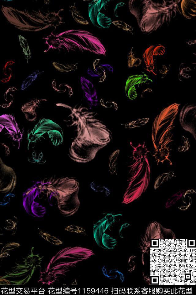 羽毛抽象混合拼接数码印花华亿平台下载（图片编号: 1159446） - 瓦栏（Walan）