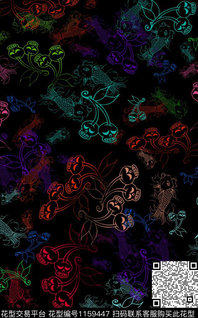 混合拼接骷髅抽象数码印花华亿平台下载（图片编号: 1159447） - 瓦栏（Walan）