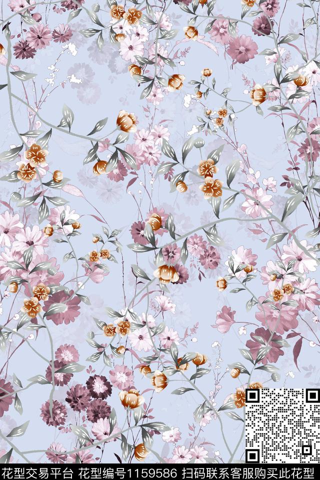 少女小碎花水彩花卉数码印花华亿平台下载（图片编号: 1159586） - 瓦栏（Walan）