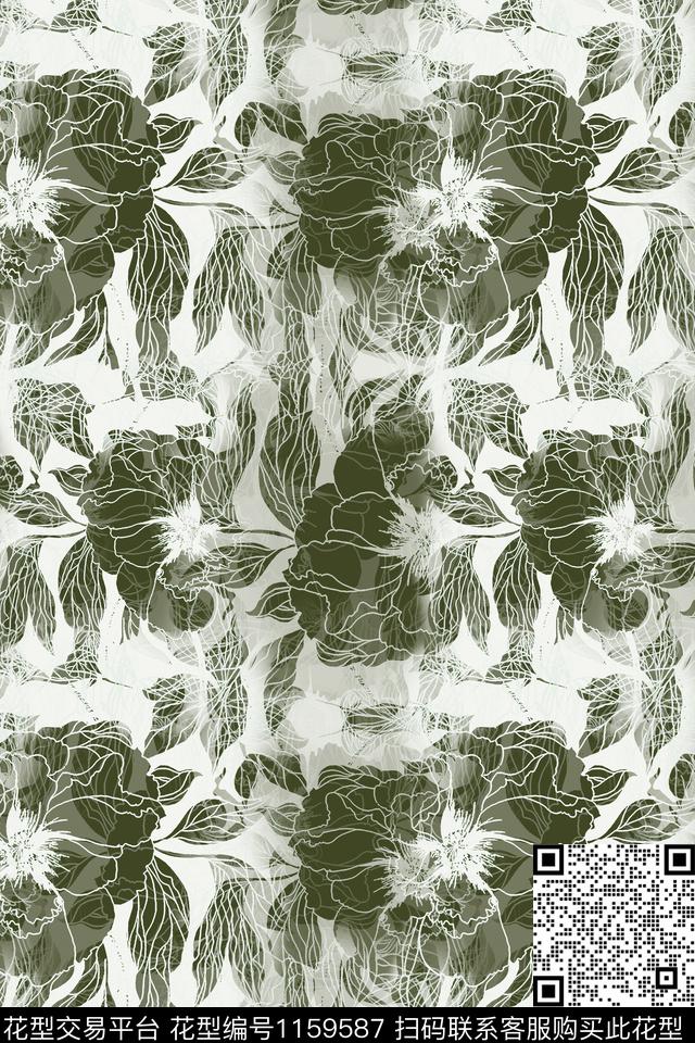 抽象花卉抽象线条组合数码印花华亿平台下载（图片编号: 1159587） - 瓦栏（Walan）