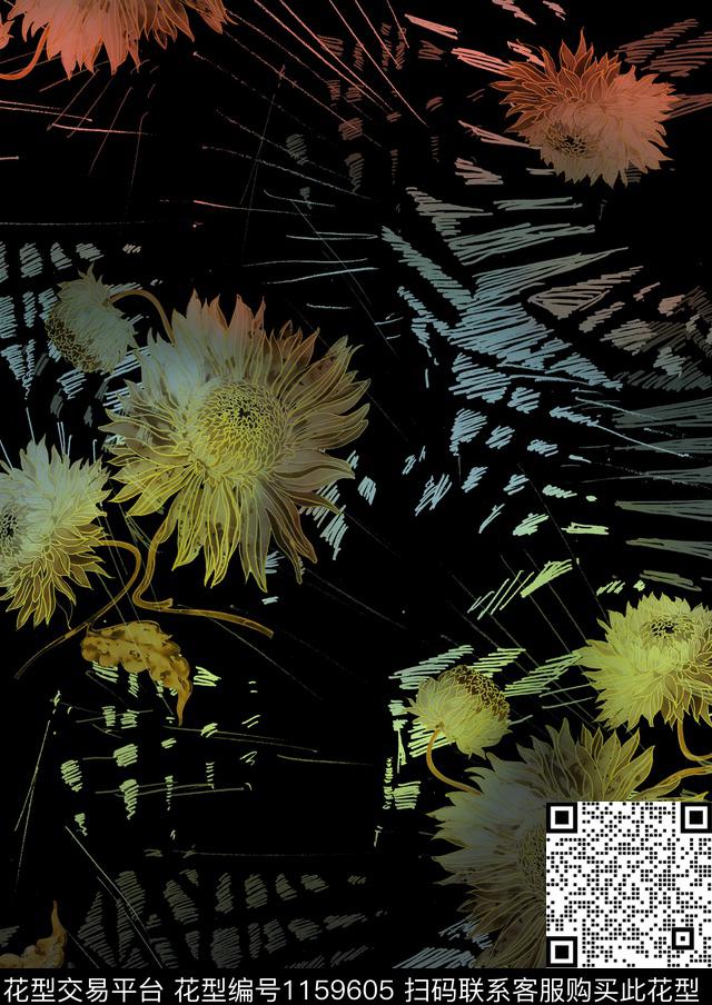 绿植树叶抽象花卉数码印花华亿平台下载（图片编号: 1159605） - 瓦栏（Walan）