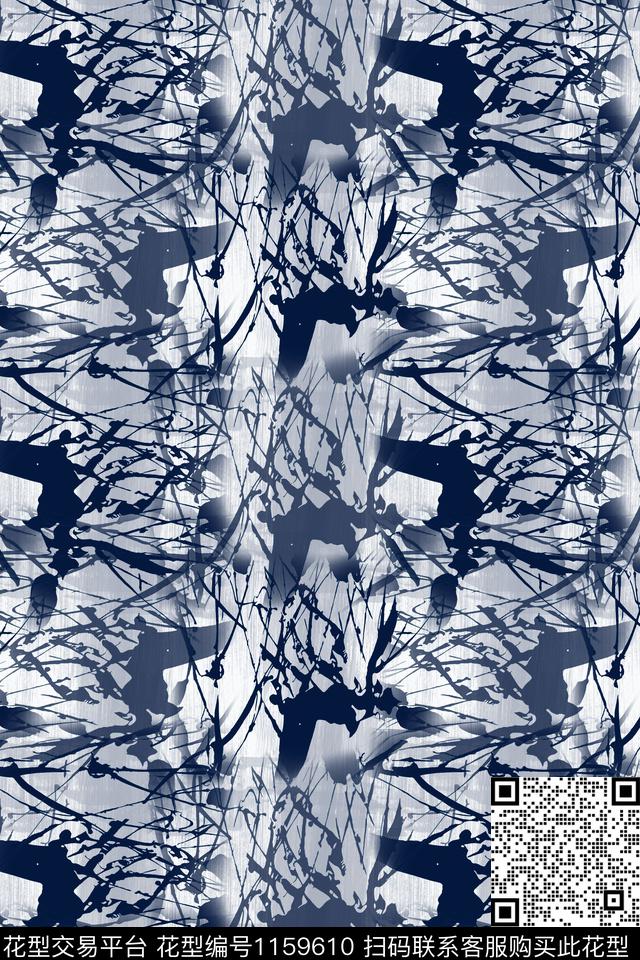 抽象手绘线条笔触男装休闲花卉数码印花华亿平台下载（图片编号: 1159610） - 瓦栏（Walan）