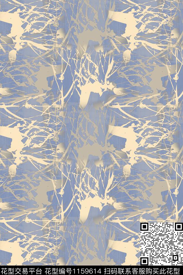 抽象手绘线条笔触男装休闲花卉数码印花华亿平台下载（图片编号: 1159614） - 瓦栏（Walan）