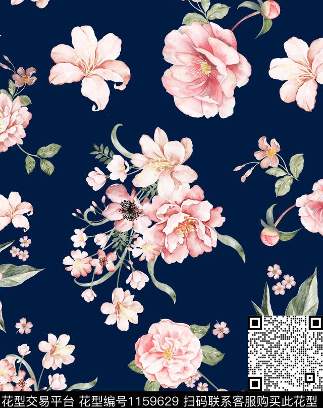 水彩花卉手绘花卉热带华亿平台传统印花华亿平台下载（图片编号: 1159629） - 瓦栏（Walan）