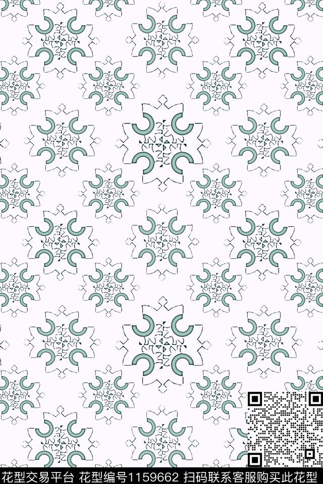 抽象花卉风格化花卉几何传统印花华亿平台下载（图片编号: 1159662） - 瓦栏（Walan）