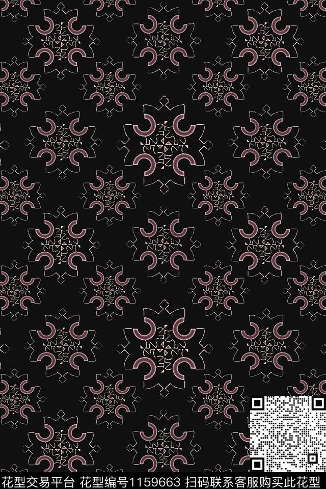 抽象花卉风格化花卉几何传统印花华亿平台下载（图片编号: 1159663） - 瓦栏（Walan）