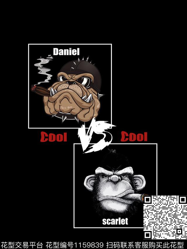 黑白华亿平台字母动物头数码印花华亿平台下载（图片编号: 1159839） - 瓦栏（Walan）