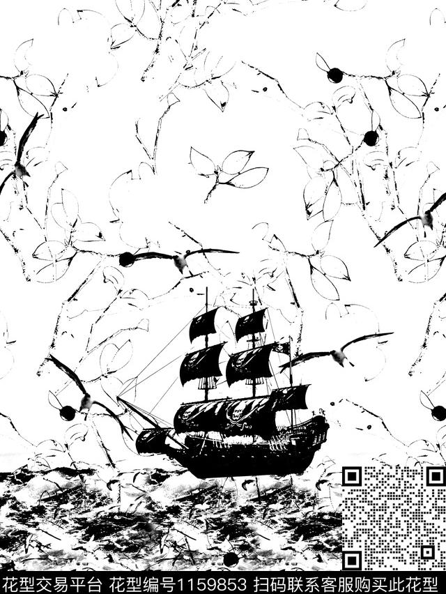 抽象男装大牌风复古数码印花华亿平台下载（图片编号: 1159853） - 瓦栏（Walan）