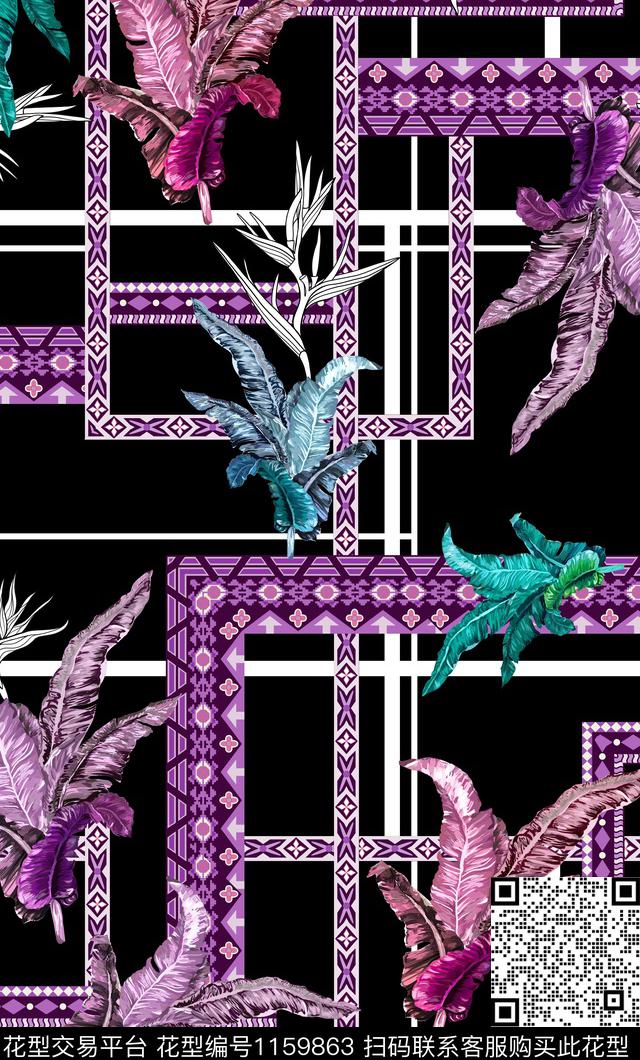 植物条纹欧美数码印花华亿平台下载（图片编号: 1159863） - 瓦栏（Walan）