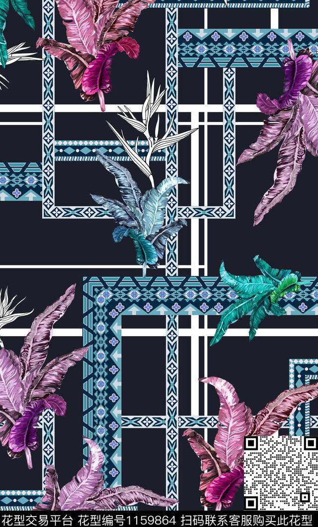 植物条纹欧美数码印花华亿平台下载（图片编号: 1159864） - 瓦栏（Walan）