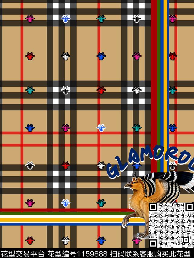 抽象花卉几何男装格子圣兽数码印花华亿平台下载（图片编号: 1159888） - 瓦栏（Walan）