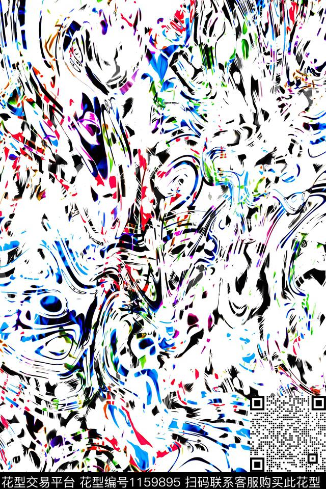 线条画抽象炫彩传统印花华亿平台下载（图片编号: 1159895） - 瓦栏（Walan）
