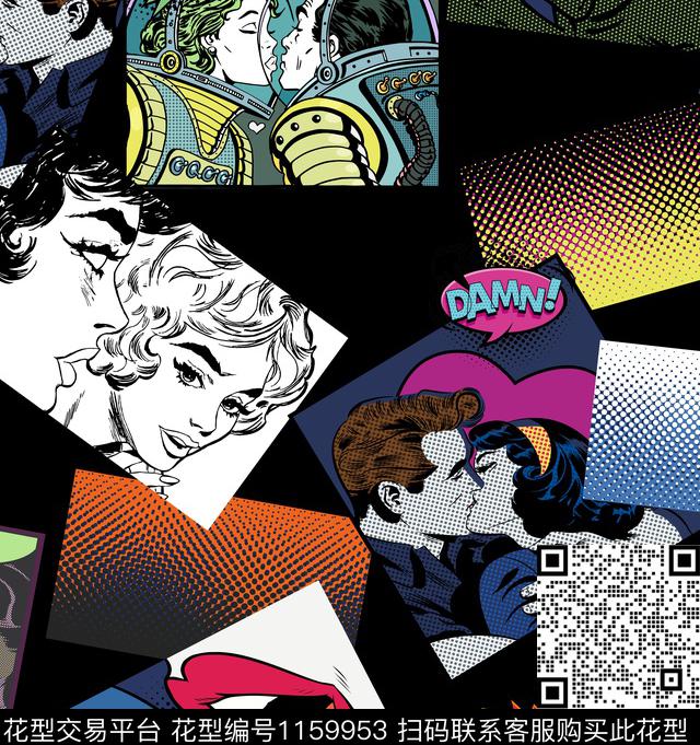 大牌风趣味波普数码印花华亿平台下载（图片编号: 1159953） - 瓦栏（Walan）