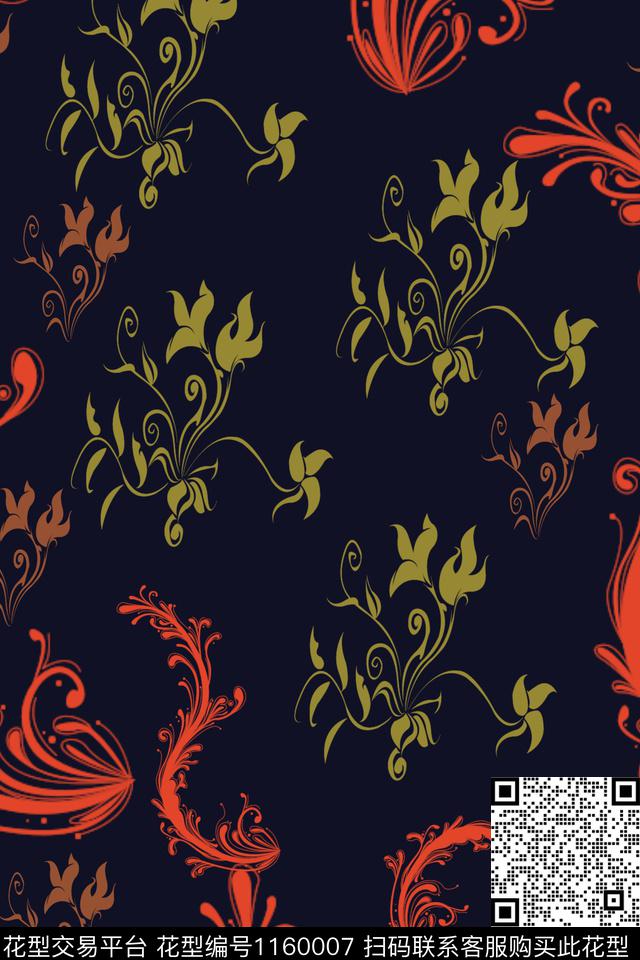 时尚欧美手绘花卉数码印花华亿平台下载（图片编号: 1160007） - 瓦栏（Walan）