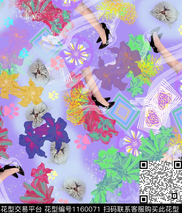 几何抽象炫彩数码印花华亿平台下载（图片编号: 1160071） - 瓦栏（Walan）