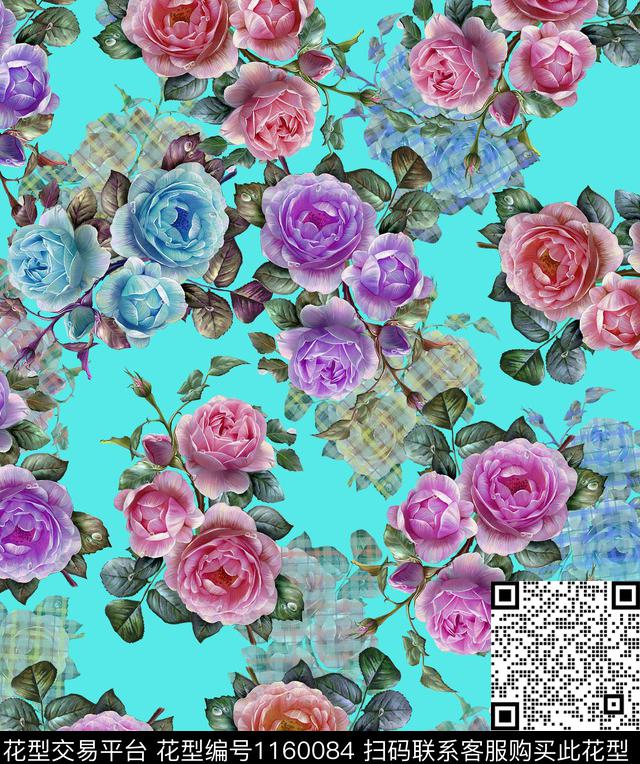 彩底花卉玫瑰花水彩花卉数码印花华亿平台下载（图片编号: 1160084） - 瓦栏（Walan）