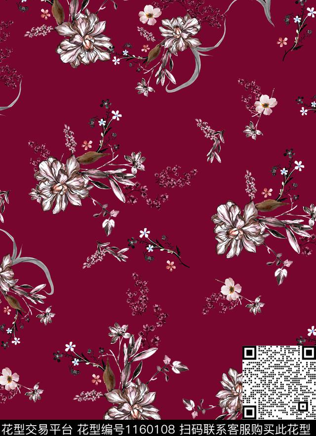 手绘玫瑰水彩花卉手绘花卉传统印花华亿平台下载（图片编号: 1160108） - 瓦栏（Walan）