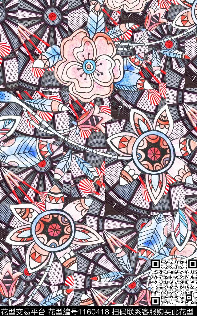 几何线条肌理数码印花华亿平台下载（图片编号: 1160418） - 瓦栏（Walan）