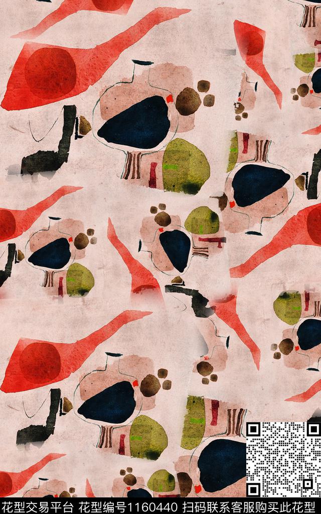 笔触肌理抽象数码印花华亿平台下载（图片编号: 1160440） - 瓦栏（Walan）