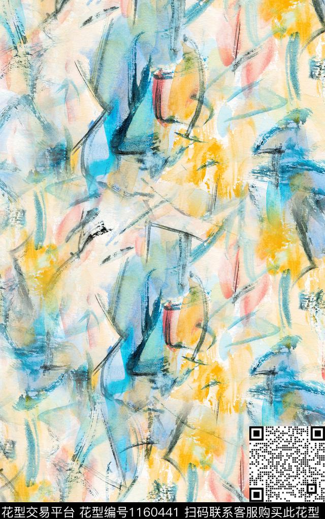 笔触肌理抽象数码印花华亿平台下载（图片编号: 1160441） - 瓦栏（Walan）